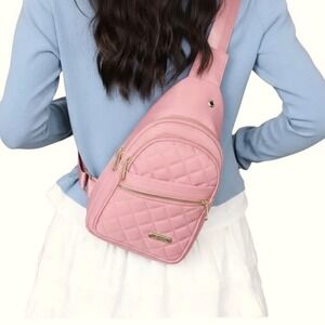Contemporary Multiple Compartment Sling Bag Crossbody Pink Quilted Travel School